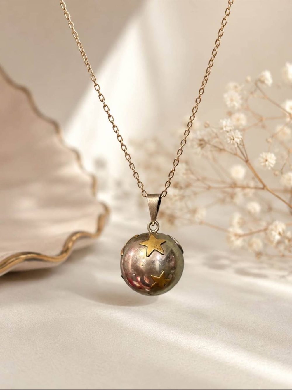 ✨Vintage Moon & Stars Silver Chime Harmony Ball Pendant (charm only)✨